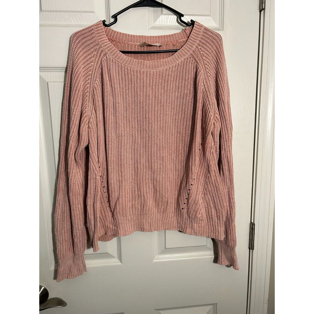 Philosophy Pink Chunky Knit Crewneck Sweater Pointelle Side Detail Large